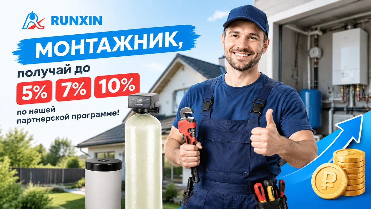 Монтажник, получай до 5 %, 7 % и 10 % по партнёрской программе RUNXIN